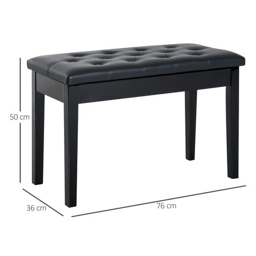 Banquette Piano En Bois Caoutchouc Avec Rangement, Simili Cuir Noir, 76x36x50 Cm