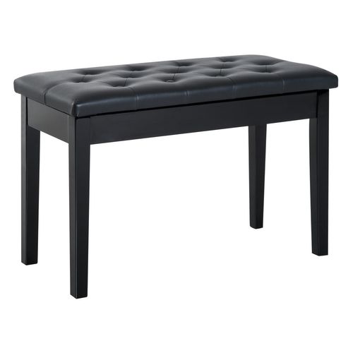 Banquette Piano En Bois Caoutchouc Avec Rangement, Simili Cuir Noir, 76x36x50 Cm