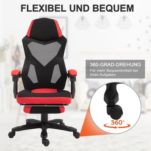 Chaise Gaming En Polyester, Repose-pieds, Ergonomique, Réglable, Noir Et Rouge