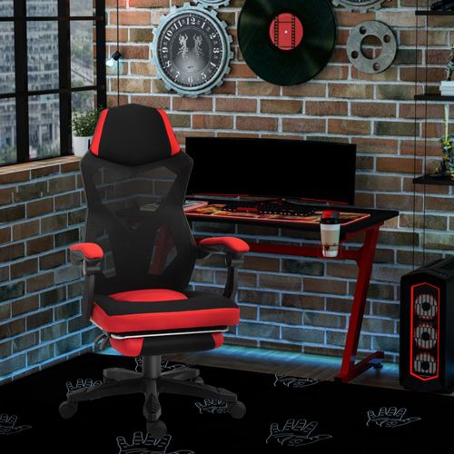 Chaise Gaming En Polyester, Repose-pieds, Ergonomique, Réglable, Noir Et Rouge