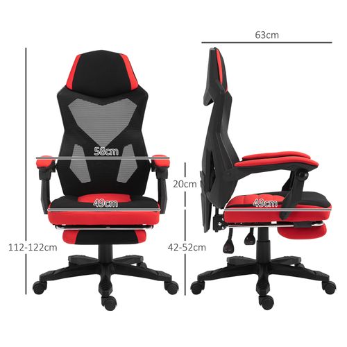 Chaise Gaming En Polyester, Repose-pieds, Ergonomique, Réglable, Noir Et Rouge
