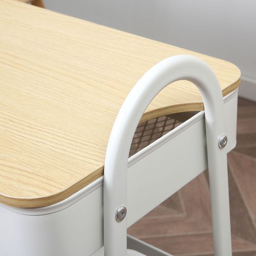 Chariot En Acier à 3 Niveaux Avec Couvercle, Grand Rangement Pour Cuisine, Blanc