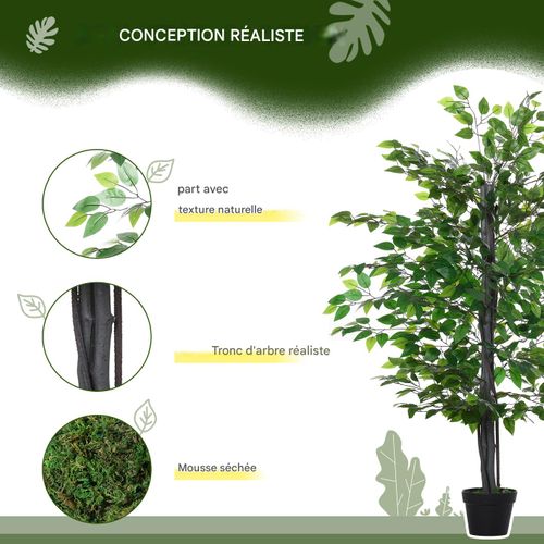Arbre artificiel Banyan décoratif 145cm avec feuillage réaliste et pot inclus pour intérieur élégant