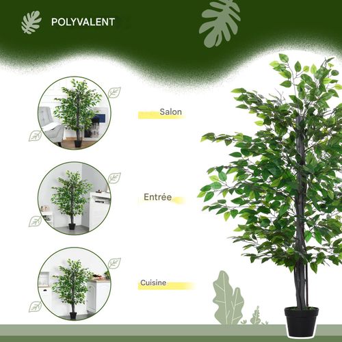 Arbre artificiel Banyan décoratif 145cm avec feuillage réaliste et pot inclus pour intérieur élégant