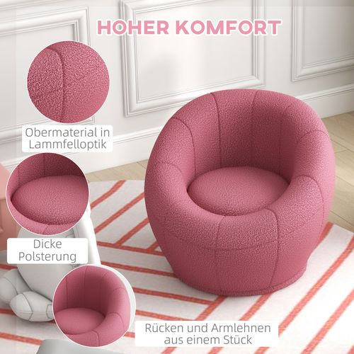 Fauteuil Lounge Pivotant En Peluche, Support Jusqu'à 120 Kg, Idéal Pour Le Salon, Rose