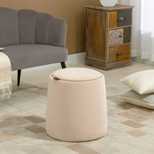 Pouf Rond En Velours Avec Rangement, 47,5cm De Hauteur, Ø44cm