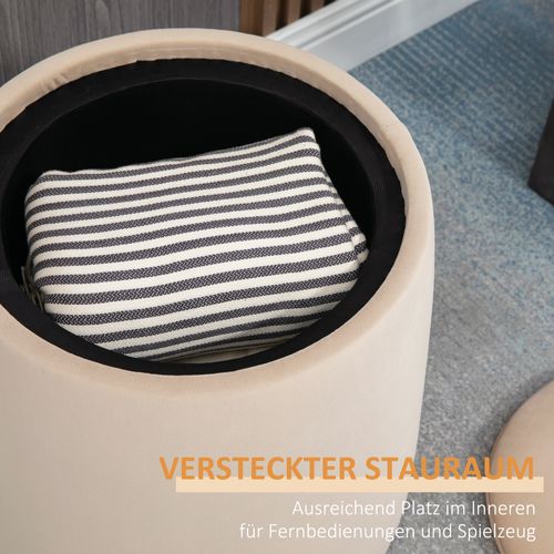 Pouf Rond En Velours Avec Rangement, 47,5cm De Hauteur, Ø44cm