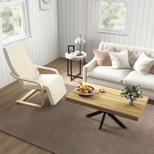 Fauteuil relax à bascule en bois de bouleau, avec repose-pieds réglable, 66,5×94×100cm, crème