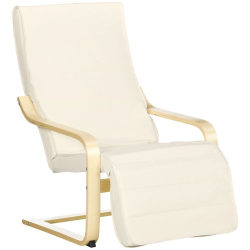 Fauteuil relax à bascule en bois de bouleau, avec repose-pieds réglable, 66,5×94×100cm, crème