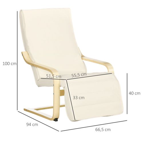 Fauteuil relax à bascule en bois de bouleau, avec repose-pieds réglable, 66,5×94×100cm, crème