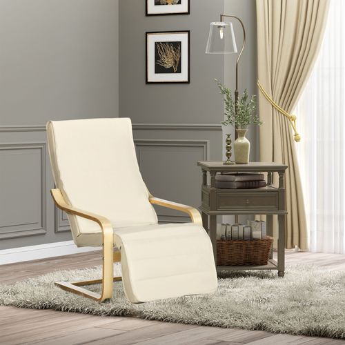 Fauteuil relax à bascule en bois de bouleau, avec repose-pieds réglable, 66,5×94×100cm, crème