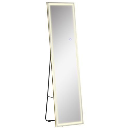 Miroir Sur Pied LED 2 En 1 Miroir Plein Longueur Cadre En Aluminium Lumière Argent Or