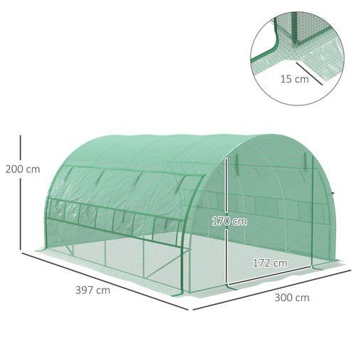 Serre Tunnel En Polyéthylène 3,97x3x2m, Acier Avec Protection Uv, Vert