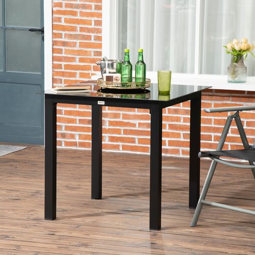 Table De Jardin Carrée 80x80x74 Cm En Aluminium Avec Plateau En Verre Trempé，noir