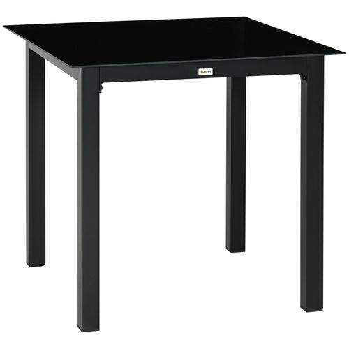 Table De Jardin Carrée 80x80x74 Cm En Aluminium Avec Plateau En Verre Trempé，noir