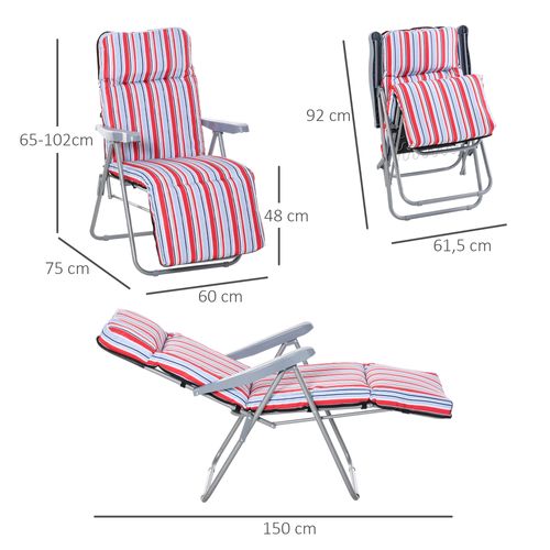 Transat En Acier Et Polyester Réglable, Pliable Avec Coussins, Rouge