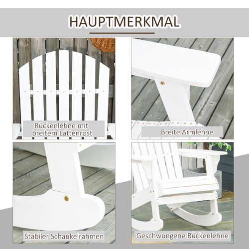 Fauteuil à Bascule Jardin Type Adirondack Résine 77×94×97cm Résistant Aux Intempéries, Blanc