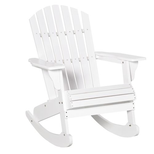 Fauteuil à Bascule Jardin Type Adirondack Résine 77×94×97cm Résistant Aux Intempéries, Blanc