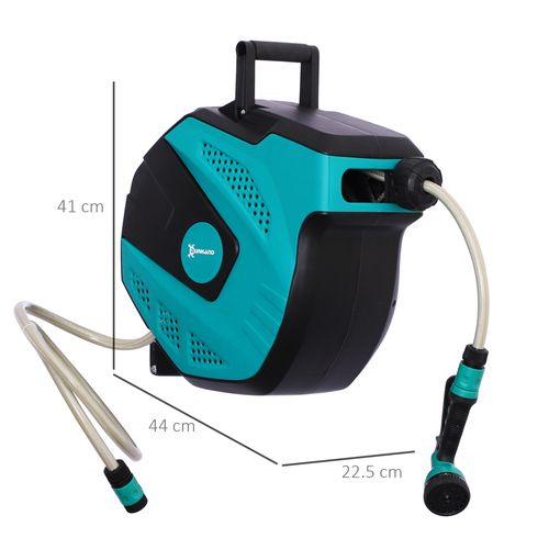 Enrouleur De Tuyau 15 M En Plastique Avec Spray Multijets Pivotant 180° Protection Contre Le Gel