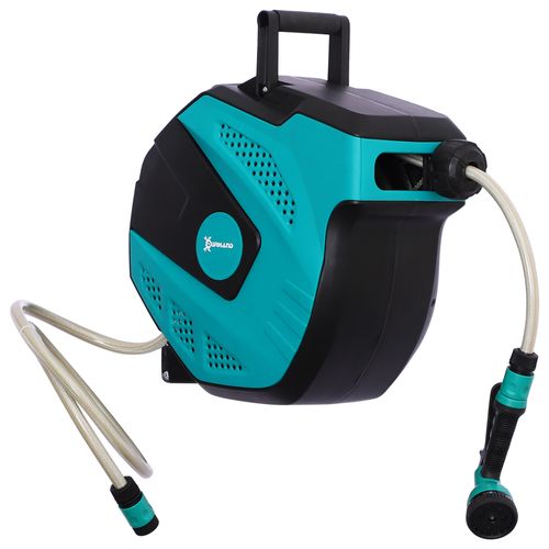 Enrouleur De Tuyau 15 M En Plastique Avec Spray Multijets Pivotant 180° Protection Contre Le Gel