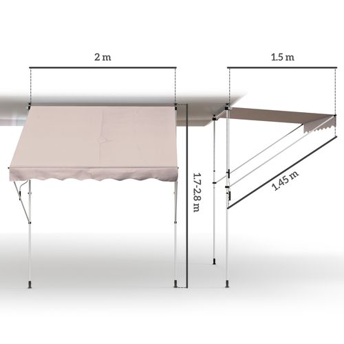 Store De Terrasse En Aluminium, Height Adjustable, 200x150cm, Crème