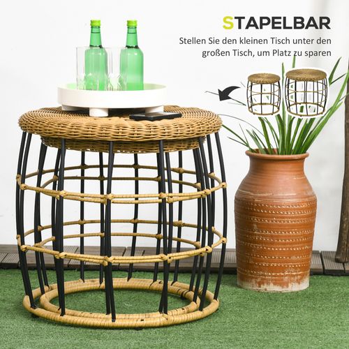 Tables Basses Empilables 2 Pièces En Rotin Khaki, Pour Terrasse, Jardin Ou Balcon