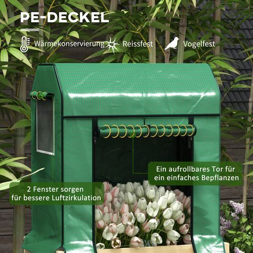 Bac à Fleurs En Bois Avec Serre 86x60x165cm, Jardin à Hauteur Avec Tissu Non-tissé, Naturel/vert