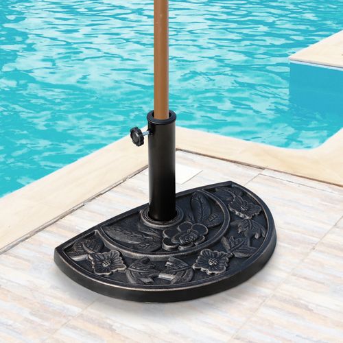 Support Parasol Demi-rond En Résine Et Inox, 50x31x32 Cm, Pour Jardin, Bronze