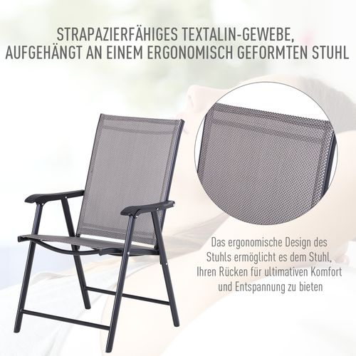 Ensemble De 2 Chaises De Camping En Métal Pliantes Avec Accoudoirs Et Siège De Pêche, Gris