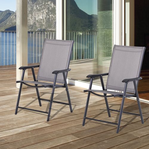 Ensemble De 2 Chaises De Camping En Métal Pliantes Avec Accoudoirs Et Siège De Pêche, Gris