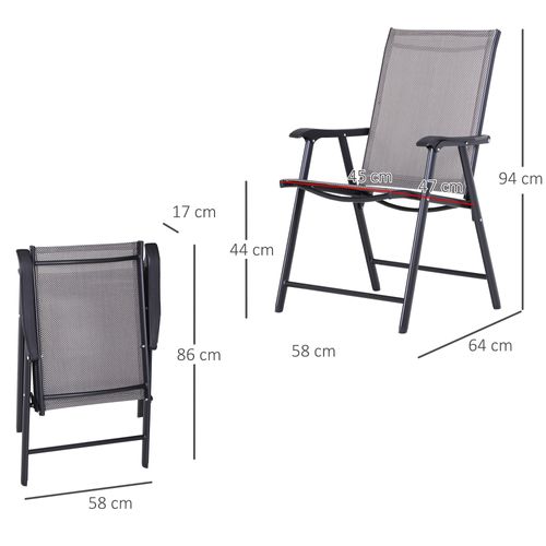 Ensemble De 2 Chaises De Camping En Métal Pliantes Avec Accoudoirs Et Siège De Pêche, Gris