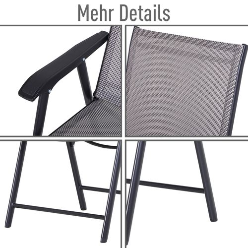 Ensemble De 2 Chaises De Camping En Métal Pliantes Avec Accoudoirs Et Siège De Pêche, Gris