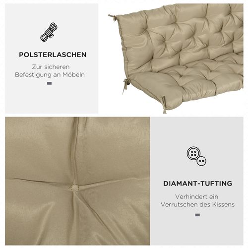 Coussin Banc 3 Places 150x98x8 Cm, Avec Liens, Pour Extérieur/intérieur, Kaki