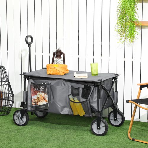 Chariot De Jardin Pliable 120 Kg Avec Poignée Réglable, Poches Latérales, , Gris Foncé