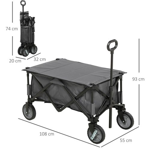 Chariot De Jardin Pliable 120 Kg Avec Poignée Réglable, Poches Latérales, , Gris Foncé