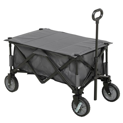 Chariot De Jardin Pliable 120 Kg Avec Poignée Réglable, Poches Latérales, , Gris Foncé
