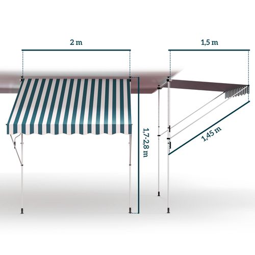 Store De Balcon En Aluminium Höhenverstellbar, Faltarm, 200x150 Cm, Vert Et Blanc