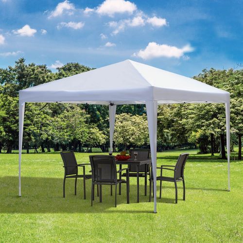 Pavillon Pliant 2,95x2,95m En Acier Et Tissu Oxford, Protection Uv, Blanc