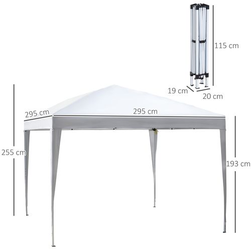 Pavillon Pliant 2,95x2,95m En Acier Et Tissu Oxford, Protection Uv, Blanc