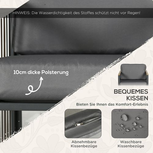 Salon Bistro Métal 3 Pièces 2 Fauteuils, Table, Coussins, Balcon Terrasse , Gris