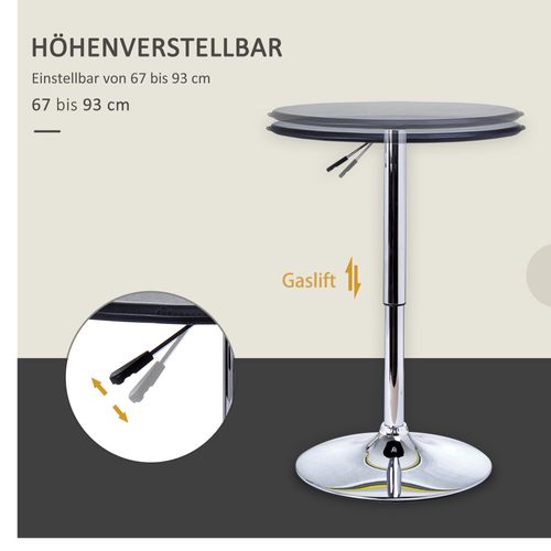 Table Bar Ronde Acier Et Simili 63×67-93 Cm Design Compact, Noir