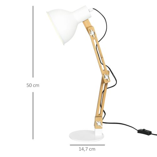 Lampe De Bureau Vintage En Bambou, Bras Articulé, Blanc + Nature