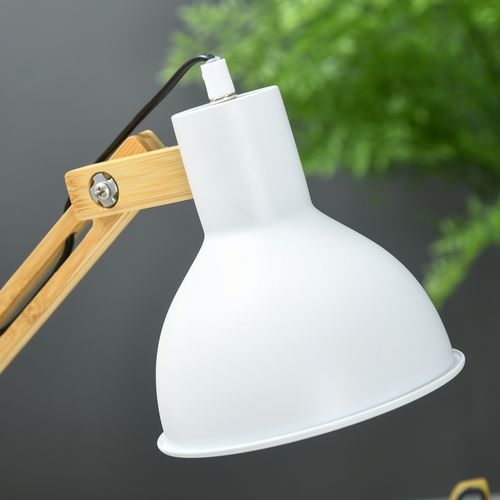 Lampe De Bureau Vintage En Bambou, Bras Articulé, Blanc + Nature