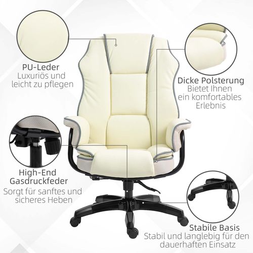 Chaise De Bureau Inclinable, Dossier Réglable, Ergonomique, Crème
