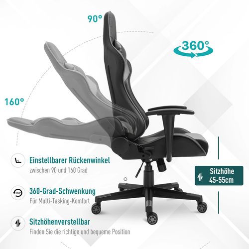 Chaise De Bureau Gaming En Simili Cuir Et Mousse, Ergonomique, Pivotante, Noire