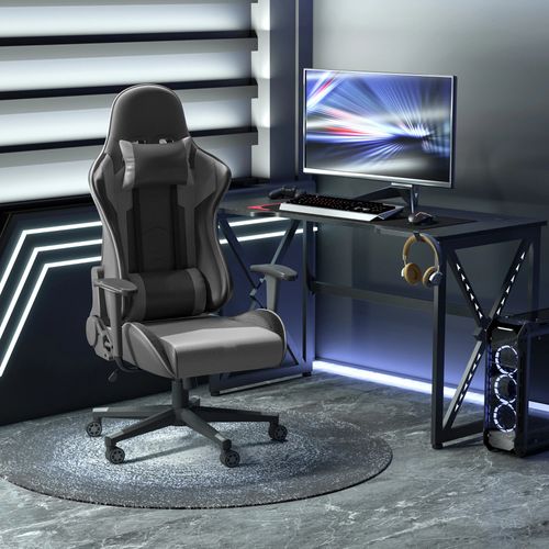 Chaise De Bureau Gaming En Simili Cuir Et Mousse, Ergonomique, Pivotante, Noire