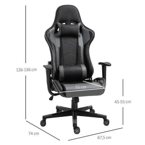 Chaise De Bureau Gaming En Simili Cuir Et Mousse, Ergonomique, Pivotante, Noire