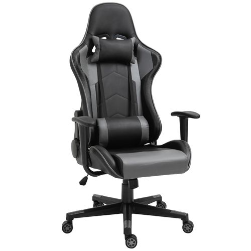 Chaise De Bureau Gaming En Simili Cuir Et Mousse, Ergonomique, Pivotante, Noire