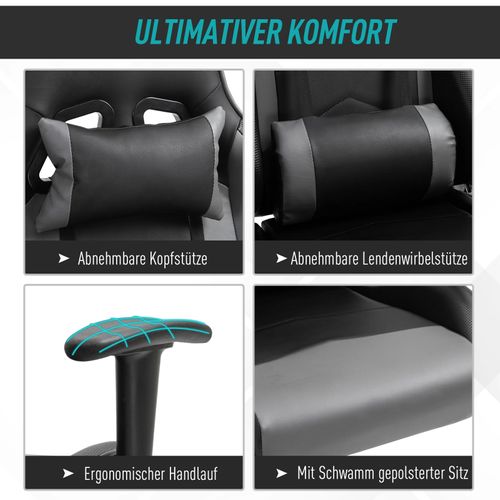 Chaise De Bureau Gaming En Simili Cuir Et Mousse, Ergonomique, Pivotante, Noire
