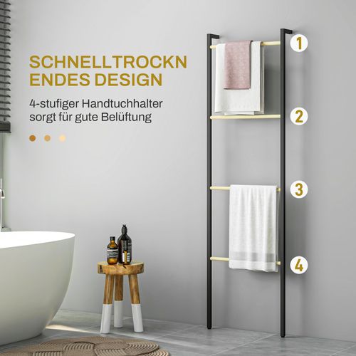Étagère à Serviettes En Acier Avec 4 Barres Pour Serviettes, Vêtements, Couvertures, Journaux, Noir
